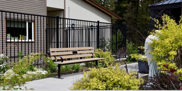 Wishbone Standard Memorial Bench with Armrests at Interior Health in 100 Mile House BC (1)